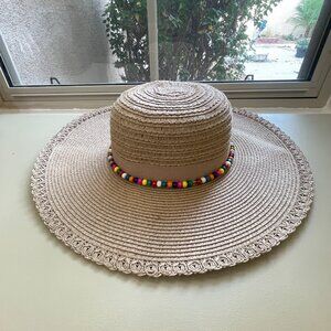 San Diego Hat Company Fiesta Beige Tan Multi Beads Wide Brim Beach Sun